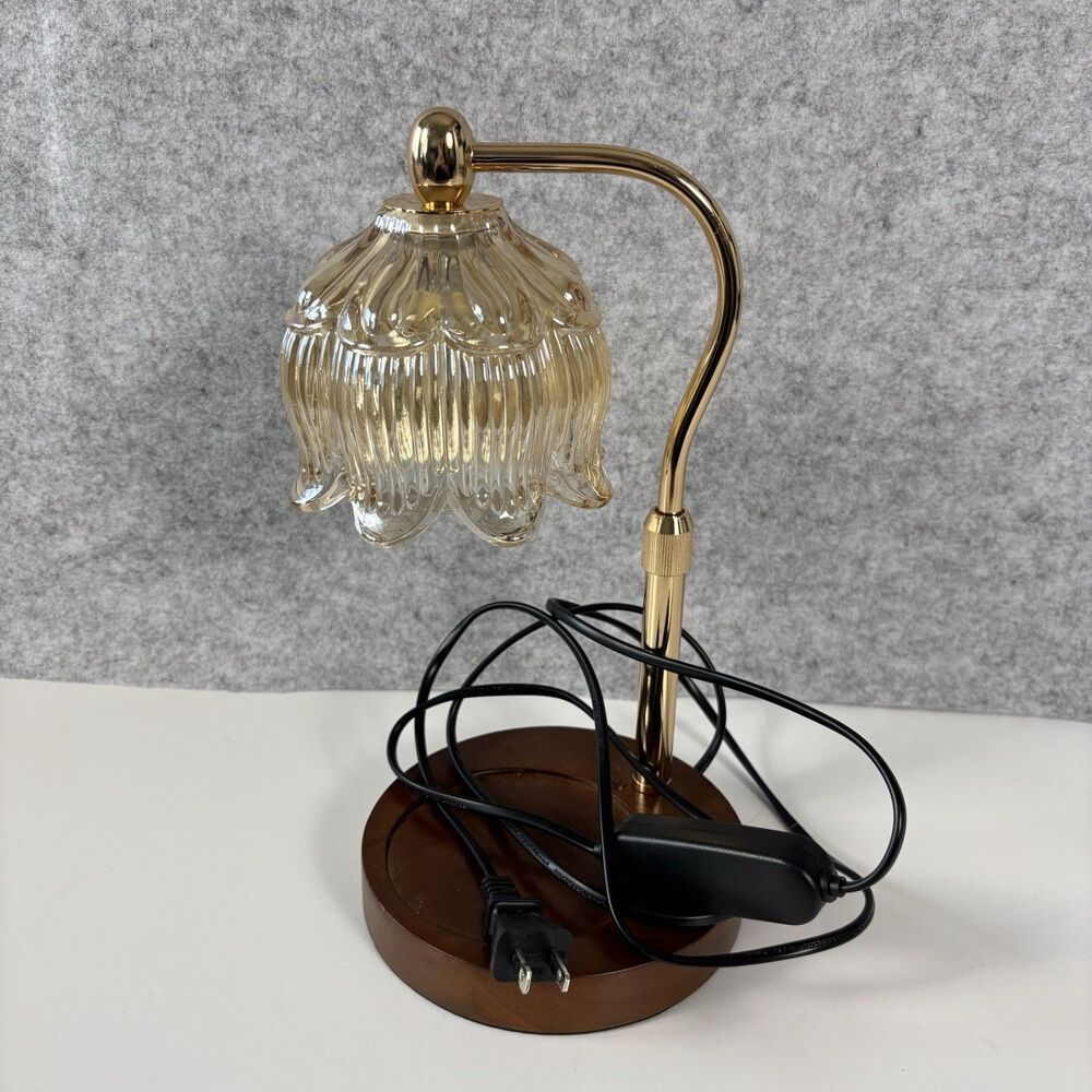 Rotating Candle Warmer Lamp Glass Shade Wood Base Temperature Adjustable LED - Picture 3 of 11
